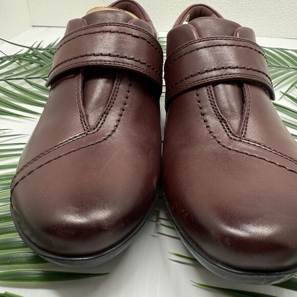 Clarks Women's Burgundy Leather Everlay Dixie Monk Strap Slip On Shoes Size 8 M - Picture 3 of 10